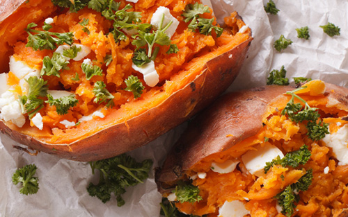 Steamed Sweet Potatoes Stuffed with Farro  (Vegetarian, High Fiber, Good Source of Protein)