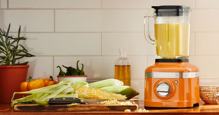 Corn and other ingredients in a KitchenAid Blender